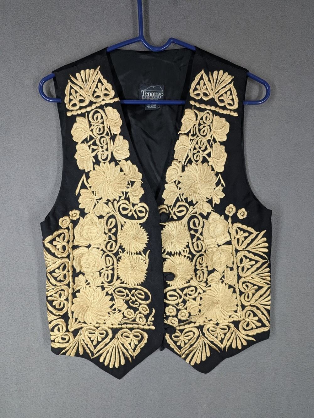 Tenango Sz Med Velvet Black Floral Heavy Embroidery Art-Wear Vest